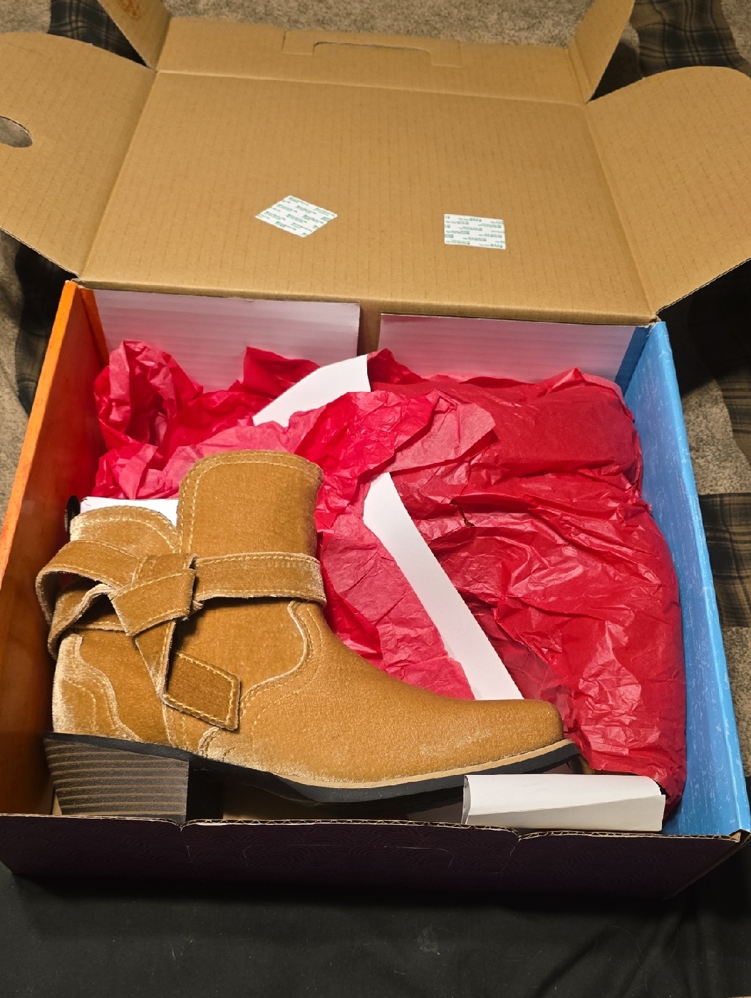 Justin Boots Tan Velvet Bow Bootie Brand New In Box 712